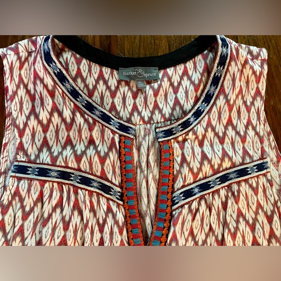 Market & Spruce red and ivory sleeveless top with embroidered trim size XL - Picture 4 of 4